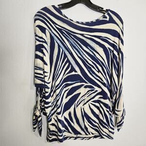 Chaps Women’s MP Blue Beige Zebra Print 3/4 Sleeve Blouse Tunic Top